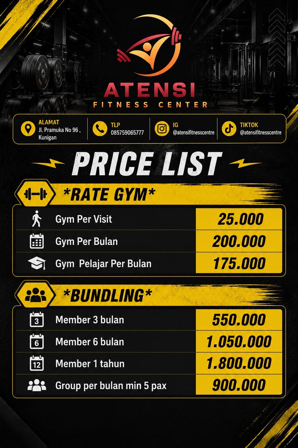 Atensi Fitness Center Price List
